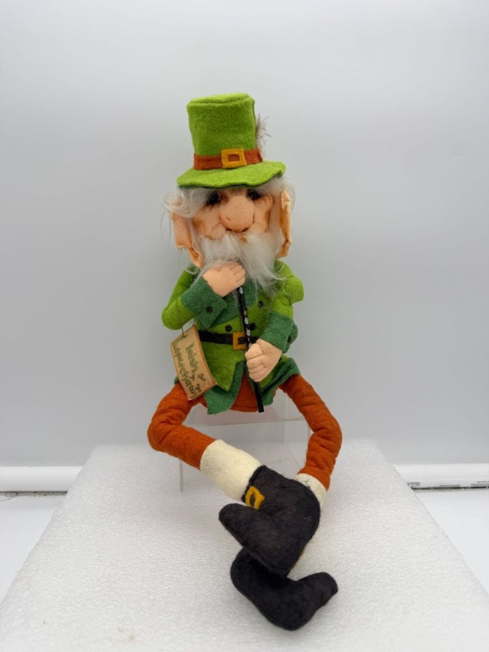 Vintage Handmade Memories of Ireland Irish Leprechaun Felted Doll Shelf Sitter